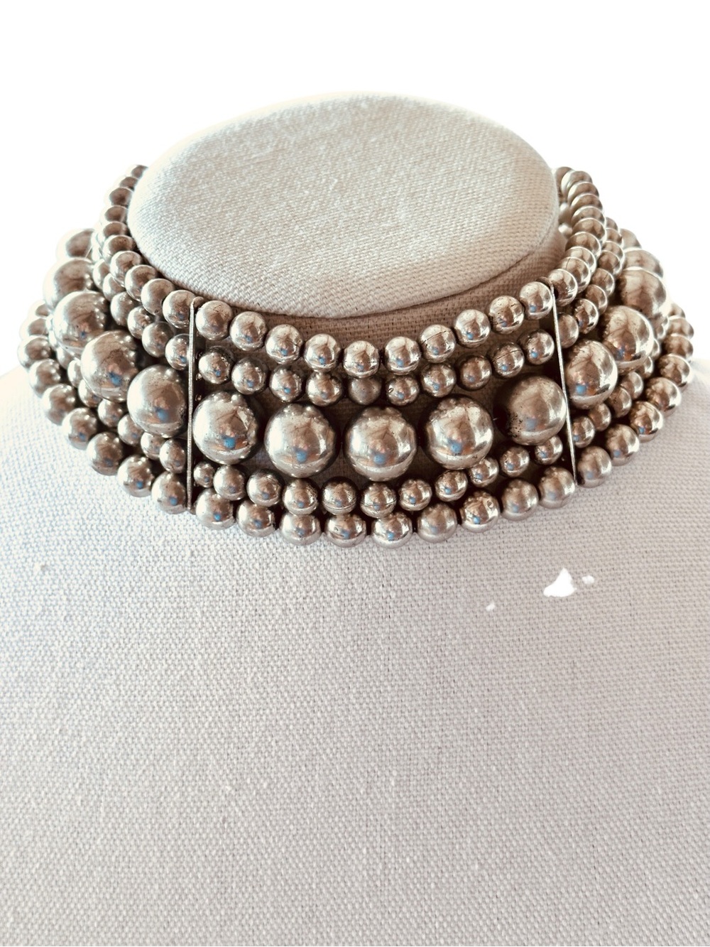 Chunky Silver Tone Multi Beaded Cleopatra Bib Collar Statement Necklace Choker